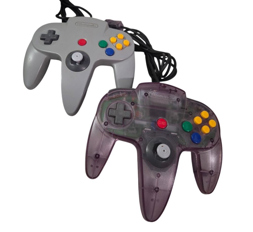 Vtg Set 2 Nintendo 64 OEM Controllers Clear Gray Corded